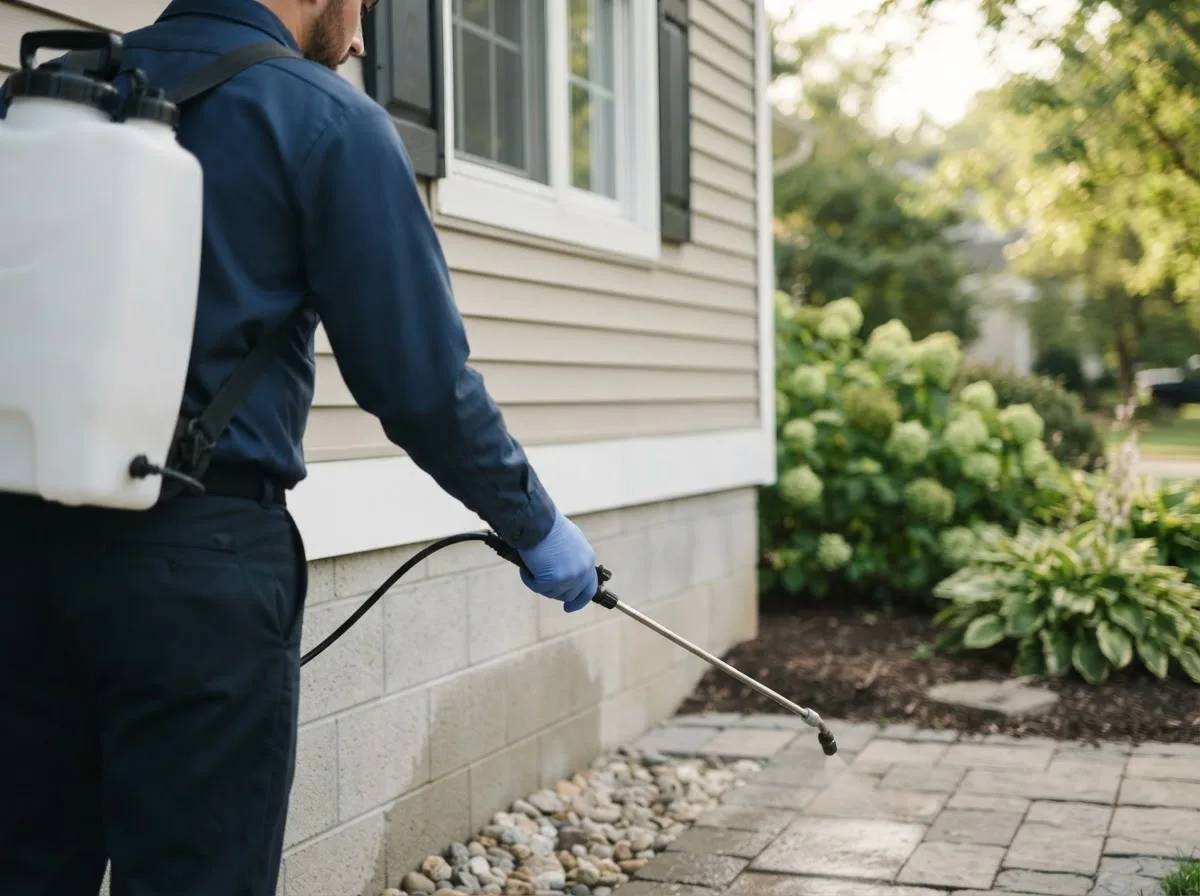 Pest control technician inspecting a home in Halstad, MN